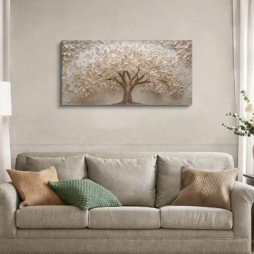 Modern White Wall Art Prints Tree Of Life Canvas Art Wall Decor For Living Room Aesthetic Home Tree Pictures Wall Decor Picture For Bedroom Office Apartment Interior Decoration 20 * 40 Inch