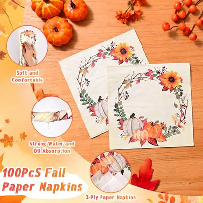 200 Pcs Fall Paper Plates and Napkins (200 Count)