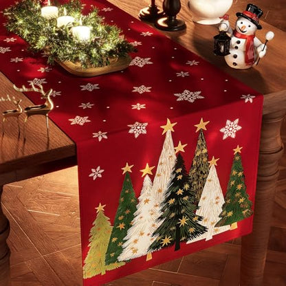Christmas Table Runner Snowflakes Christmas Tree Home Decorations Red