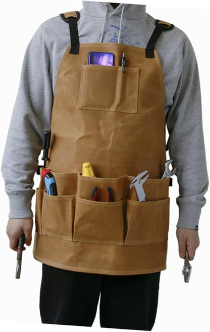 Kisangel Waterproof Heavy Duty Canvas Garden Tool Apron Pockets Sturdy Oil-Proof Pinafore for Cooking and Outdoor Work