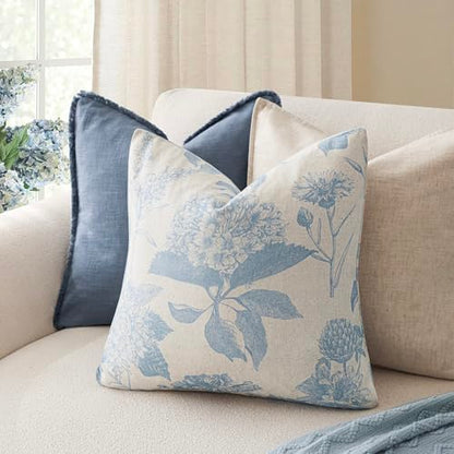 Set of 2 Linen Floral Vintage Throw Pillow Covers Neutral Accent Decorative Cozy Cushion Covers Farmhouse Boho Home Decor for Sofa Chair Couch Bedroom Living Room