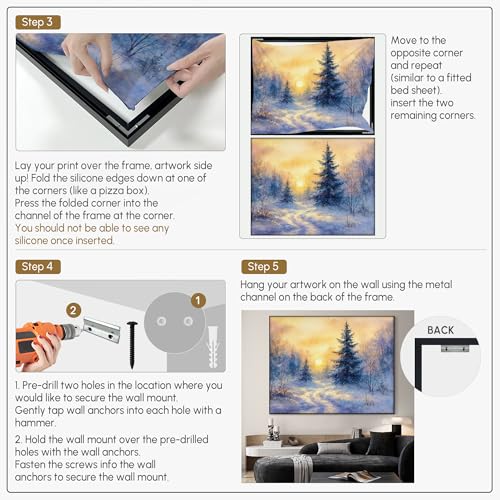 36"x46" Extra Large Framed Wall Art Winter Sunrise in Snowy Pine Forest Watercolor Style for Home Living Room Bedroom Decor