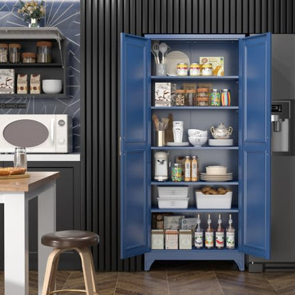 75”Metal Pantry Storage Cabinet with Doors & 5 Adjustable Shelves