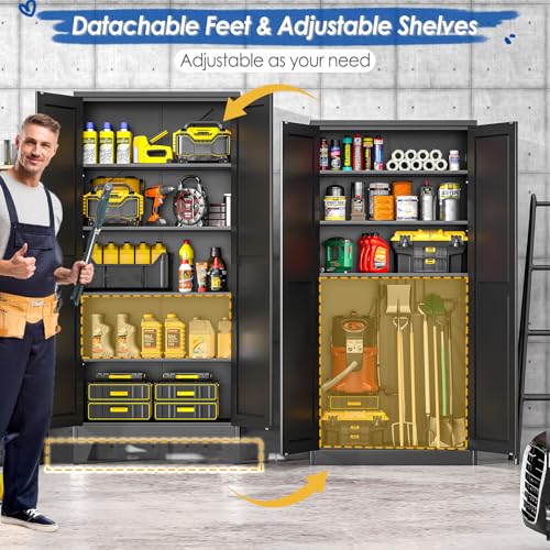71" Tall Metal Storage Cabinet with 2 Doors and 4 Adjustable Shelves