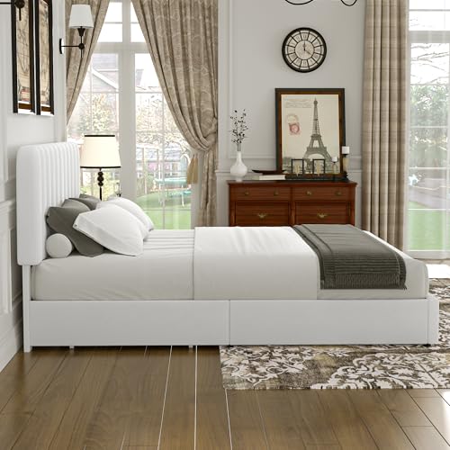 King Size Upholstered Bed Frame with 4 Drawers and Headboard