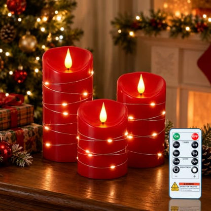 Red Flameless Candles with String Lights