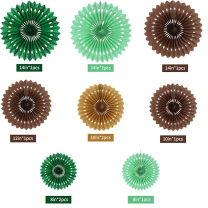 Honeycomb Round Paper Fans Green Brown Hanging Party Decoration (11 Count)