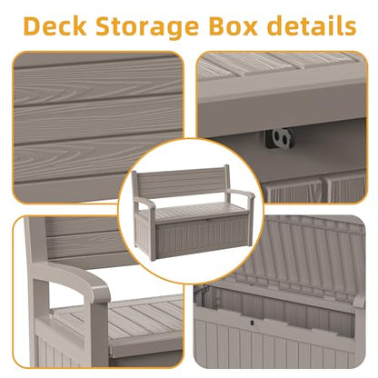 80 Gallon Outdoor Storage Bench Lockable Deck Box Outdoor Storage Box Waterproof for Patio
