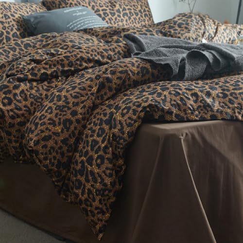Leopard Print Comforter Set Queen Vintage Animal Cheetah Printed Comforter Soft Fluffy Brown (3 Count)