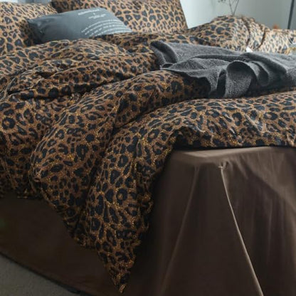 Leopard Print Comforter Set Queen Vintage Animal Cheetah Printed Comforter Soft Fluffy Brown (3 Count)
