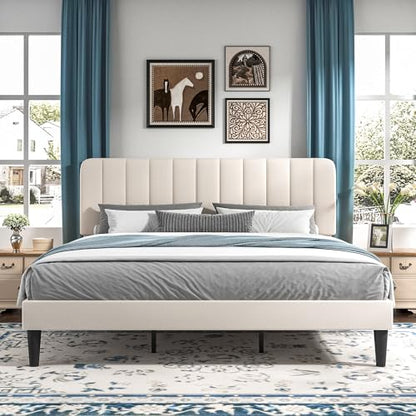 King Size Bed Frame with Upholstered Headboard