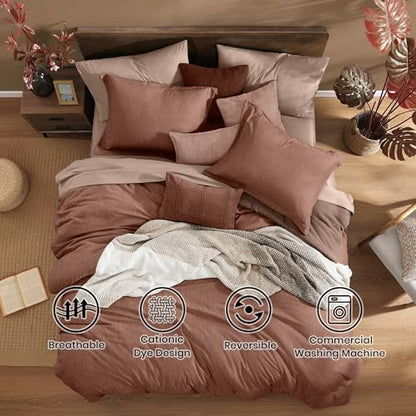 King Comforter Set 7 Pieces Terracotta Cationic Dyeing Bed in a Bag