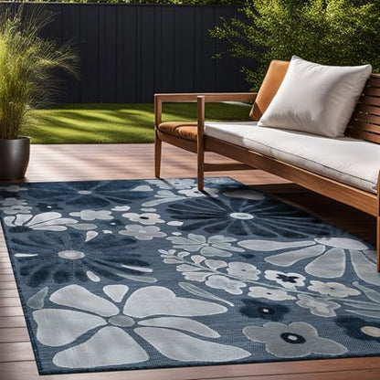 Outdoor Rug 9x12 Large Modern Floral Tropical Area Rugs for Outdoor and Indoor Patio Easy to Clean Non Shedding Living Room Porch Garden Washable Outside Carpet (108 Sq Ft)
