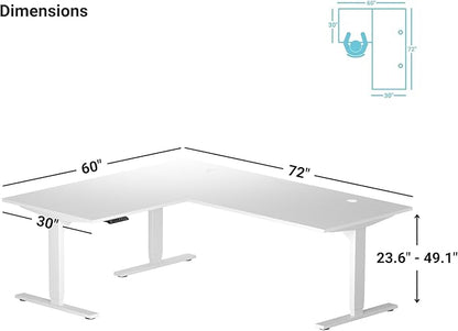 Progressive Desk Stand Up Height Adjustable Electric Standing Desk - L Shaped 60" x 72" Corner Computer Rising Workstation Table - Black Frame, Ebony Oak Top