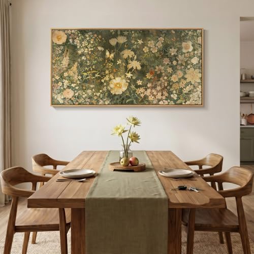 Large Framed Vintage Floral Botanical Wall Art for Living Room
