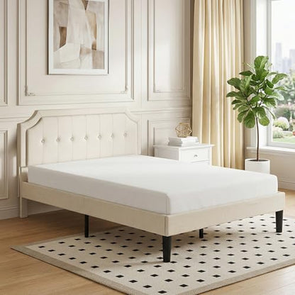 Queen Size Bed Frame with Fabric Upholstered Headboard