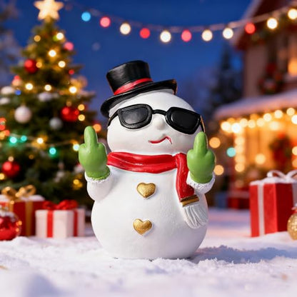 Snowman Figurines Christmas Artificial Stone Decor Cute Finger Statue Decorations Cool Funny Snowman Tabletop Ornaments Winter Xmas Porch Office Desk Decor Supplies