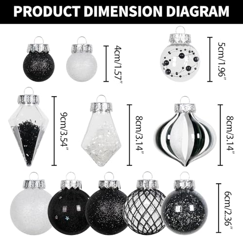 34PCS Black White Christmas Ball Ornaments Set for Tree Decor (34 Count)