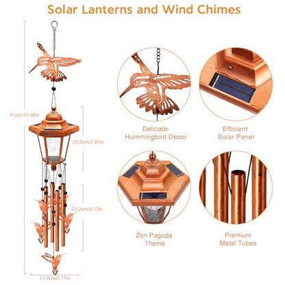 Hummingbird Solar Wind Chimes for Outside (2 Count)