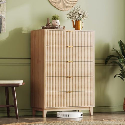 Fluted Dresser for Bedroom with 5 Drawers