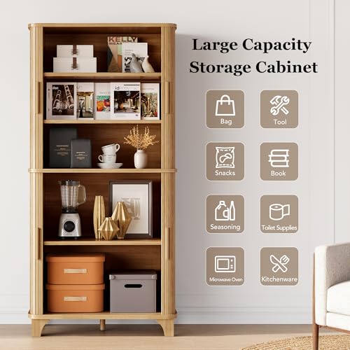69" Tall Kitchen Pantry Storage Cabinet with Sliding Door
