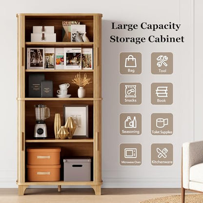 69" Tall Kitchen Pantry Storage Cabinet with Sliding Door