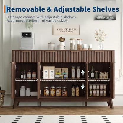 60" Large Farmhouse Sideboard Buffet Cabinet with Storage Drawers & Adjustable Shelves