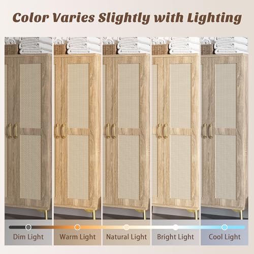 Tall Bathroom Storage Cabinet 57" Rattan Pantry Cabinet