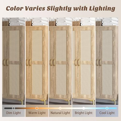 Tall Bathroom Storage Cabinet 57" Rattan Pantry Cabinet