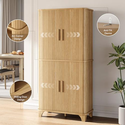 69" Tall Kitchen Pantry Storage Cabinet with Sliding Door