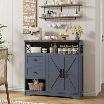 Farmhouse Buffet Sideboard Cabinet with 2 Drawers and Open Shelf