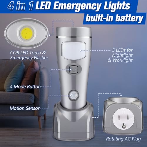 6 Pack 4 in 1 LED Emergency Lights for Home Power Failure (6 Count)