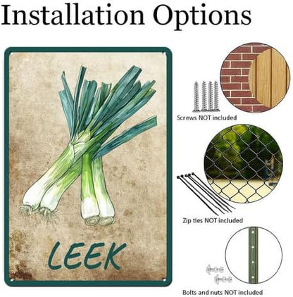 Vegetables Metal Sign Vintage Decor Leek Sign Farm Wall Decor Sturdy Rust Waterproof Aluminum Signs for Outdoor Yard Garden Easy to Install 12x16inch