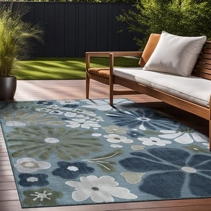 Outdoor Rug 5x7 Modern Floral Tropical Area Rugs for Outdoor and Indoor Patio Easy to Clean Non Shedding Living Room Porch Garden Washable Outside Carpet (35 Sq Ft)