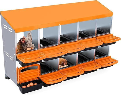 Chicken Nesting Box，10-Hole Nesting Boxes for Chicken Coop with Removable Plastic Egg Tray & Ventilation Holes, Wall Mount/Freestanding Poultry Laying Box for Hens, Ducks & Coops