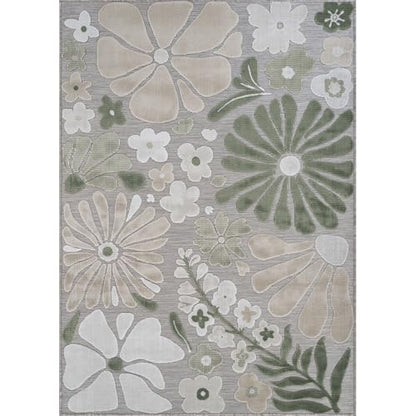 Outdoor Rug 5x7 Modern Floral Tropical Area Rugs for Outdoor and Indoor Patio Easy to Clean Non Shedding Living Room Porch Garden Washable Outside Carpet (35 Sq Ft)