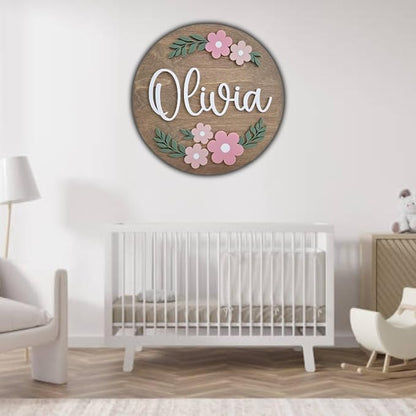 Personalized Wooden Name Sign - Custom Baby Name Signs for Nursery & Kids Room, Baby Announcement Sign, Wall Name Signs Personalized, Round Wooden Letters for Nursery Decor (Design 2)