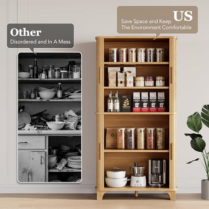 69" Tall Kitchen Pantry Storage Cabinet with Sliding Door