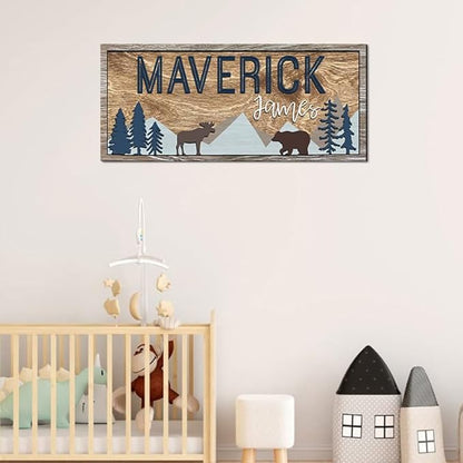 Custom name sign for nursery, Woodland nursery theme, Forest Wooden signs, Personalized Baby name sign, Kids room decor for boys, Kid room wall decorations, baby shower