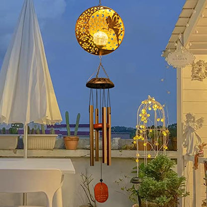 Wind Chimes Outdoor Fairy Hanging Solar Lights with 4 Aluminum Tubes