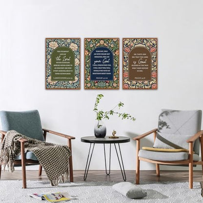 KAlRNE Vintage Christian Floral Framed Scripture Wall Art Set (3 Count)