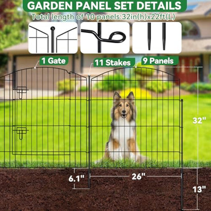 10 Panel No Dig Garden Fence with Gate (60 Sq Ft)