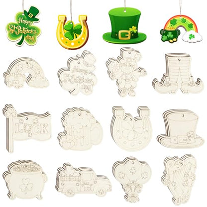 36PCS Wooden St. Patrick's Day Ornaments to Paint Shamrock Cutout Decorations (36 Count)