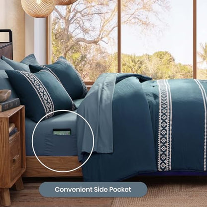 Embroidery Full Size Comforter Set 7 Pieces Navy Blue Bed in a Bag (7 Piece Set)