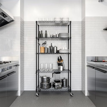 5-Tier NSF-Certified Steel Wire Shelving, 36"W x 14"D x 75.5"H, Black
