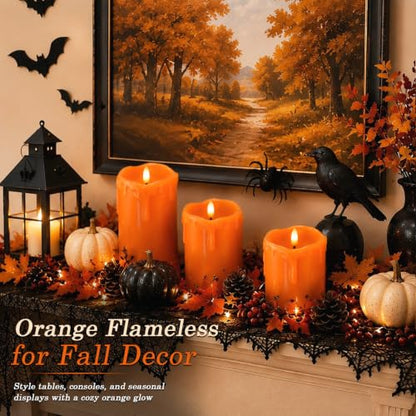 Orange Drip Real Wax Flameless Candles with Remote Timer