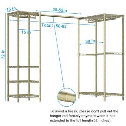 E10L L Shaped Clothes Rack for Corner（With Expandable Hanger Rod）Heavy Duty Freestanding Clothing Racks for Hanging Clothes