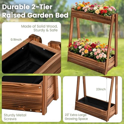 36" 2 Tier Freestanding Elevated Wooden Raised Garden Bed