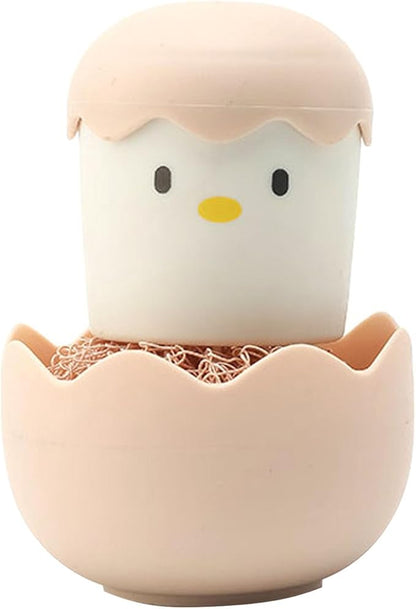 Eggshell Chicken Cleaning Brush Cartoon Kitchen Scrubber Fiber Ball Head Detachable Handle for Bowls Pots Dishwashing PP Material (Pink)