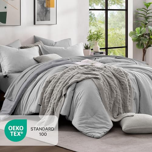 Full Comforter Set 7 Pieces Light Grey Cationic Dyeing Bed in a Bag